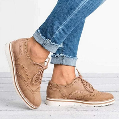 Damen Derby Schuhe Wildleder Braun Brogüe