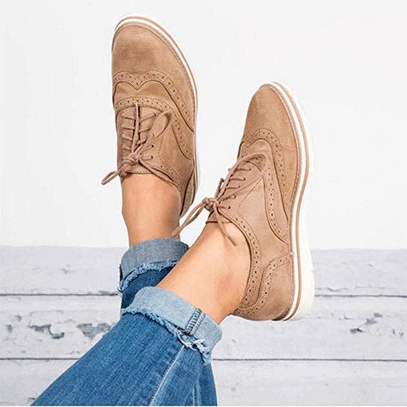 Damen Derby Schuhe Wildleder Braun Brogüe