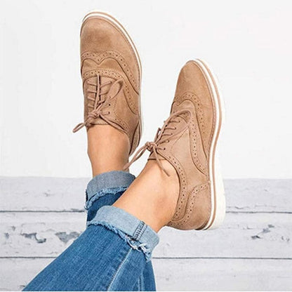 Damen Derby Schuhe Wildleder Braun Brogüe
