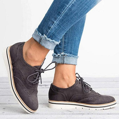 Damen Derby Schuhe Wildleder Braun Brogüe