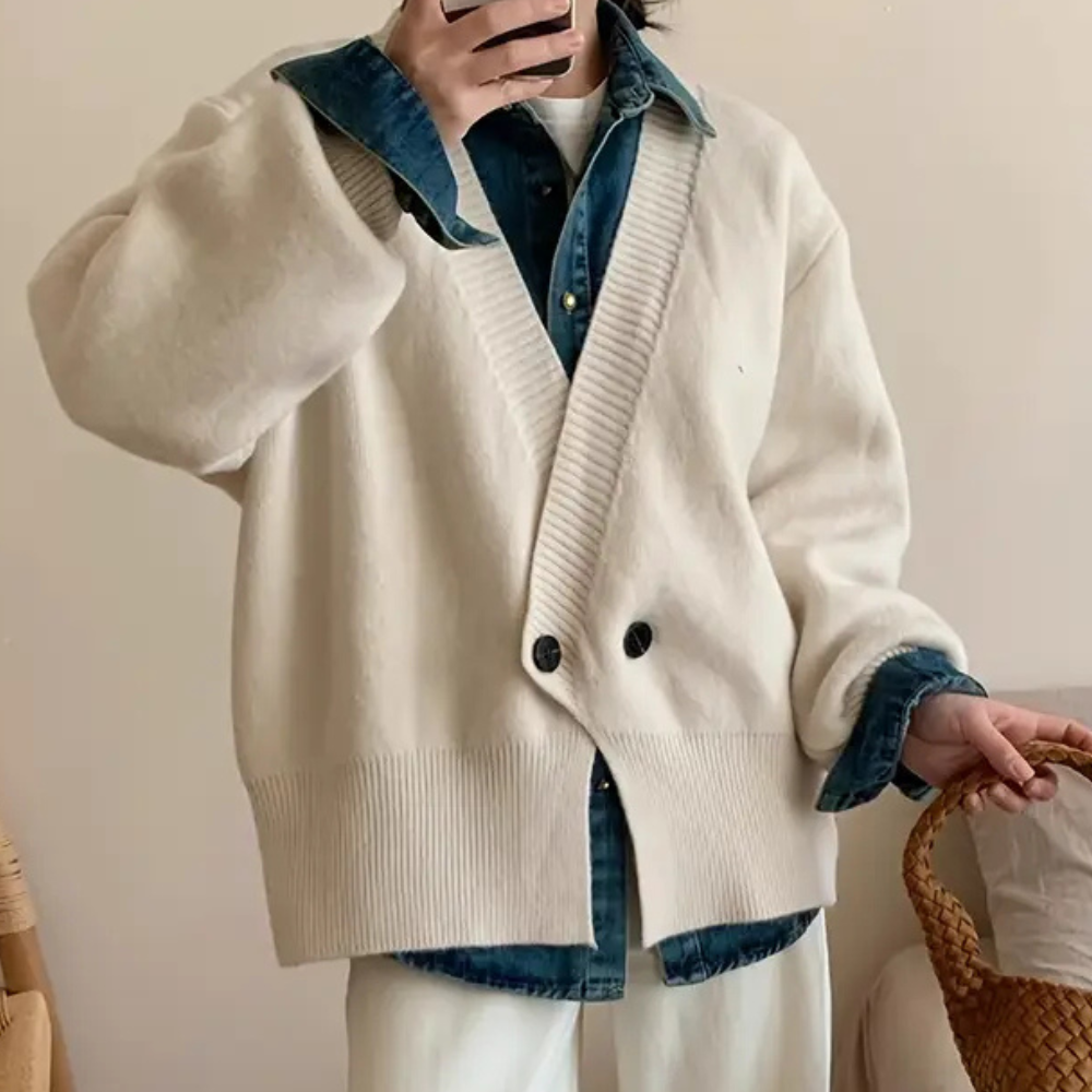 Damen Strickjacke Beige Elegante - Elarova