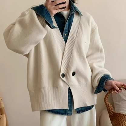 Damen Strickjacke Beige Elegante - Elarova