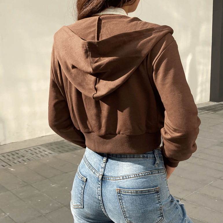 Damen Hoodie Kapuze Figurbetont Cropped Sportlich
