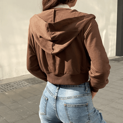 Damen Hoodie Kapuze Figurbetont Cropped Sportlich
