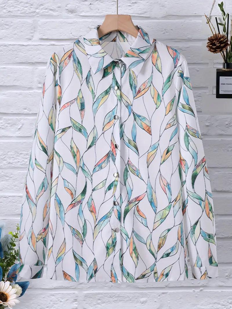 Damenbluse Modern mit Abstraktem Muster und Knöpfen