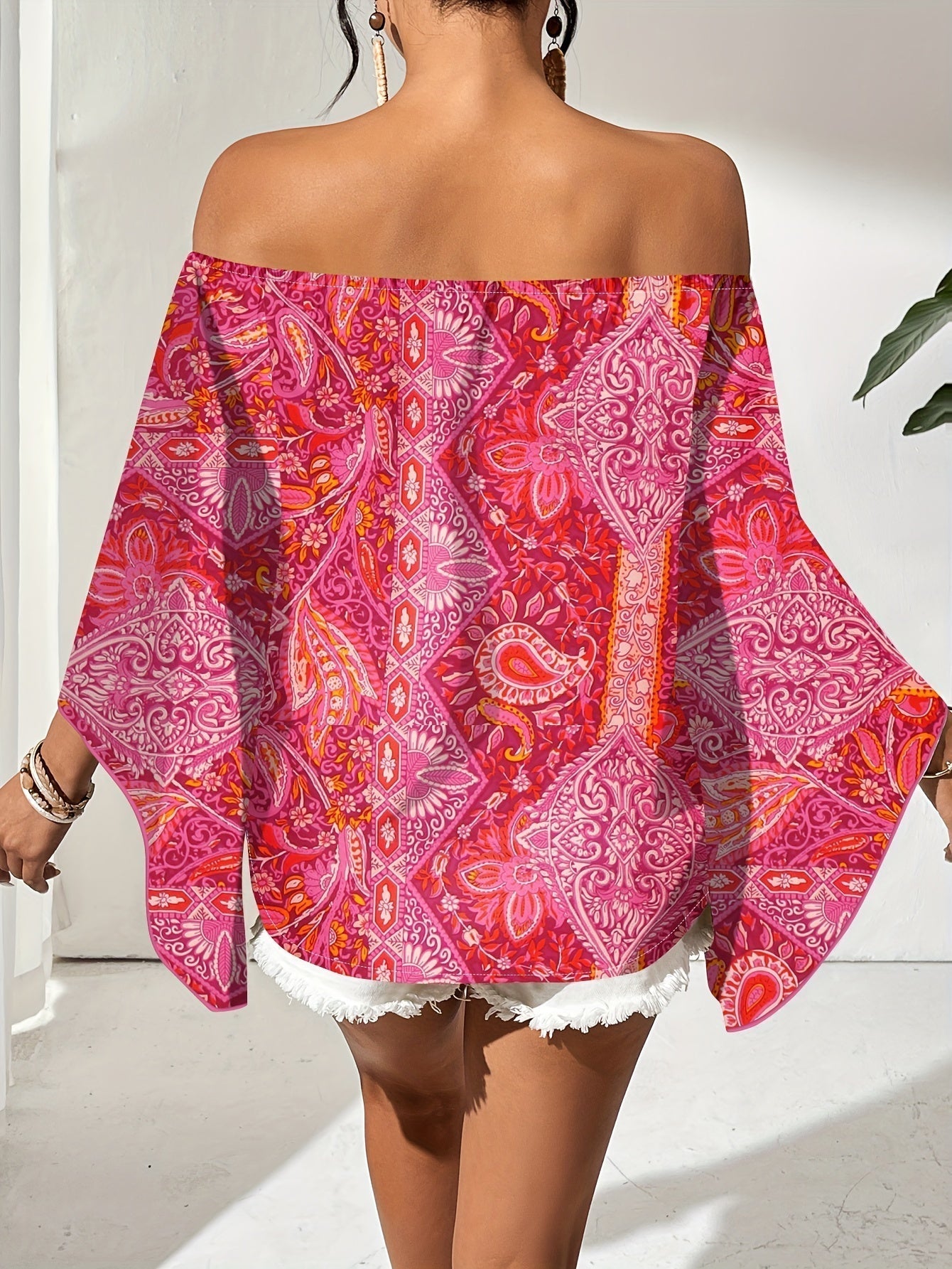 Frauen Bluse Off Shoulder Geometrisches Muster
