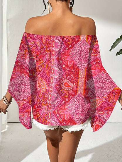 Frauen Bluse Off Shoulder Geometrisches Muster