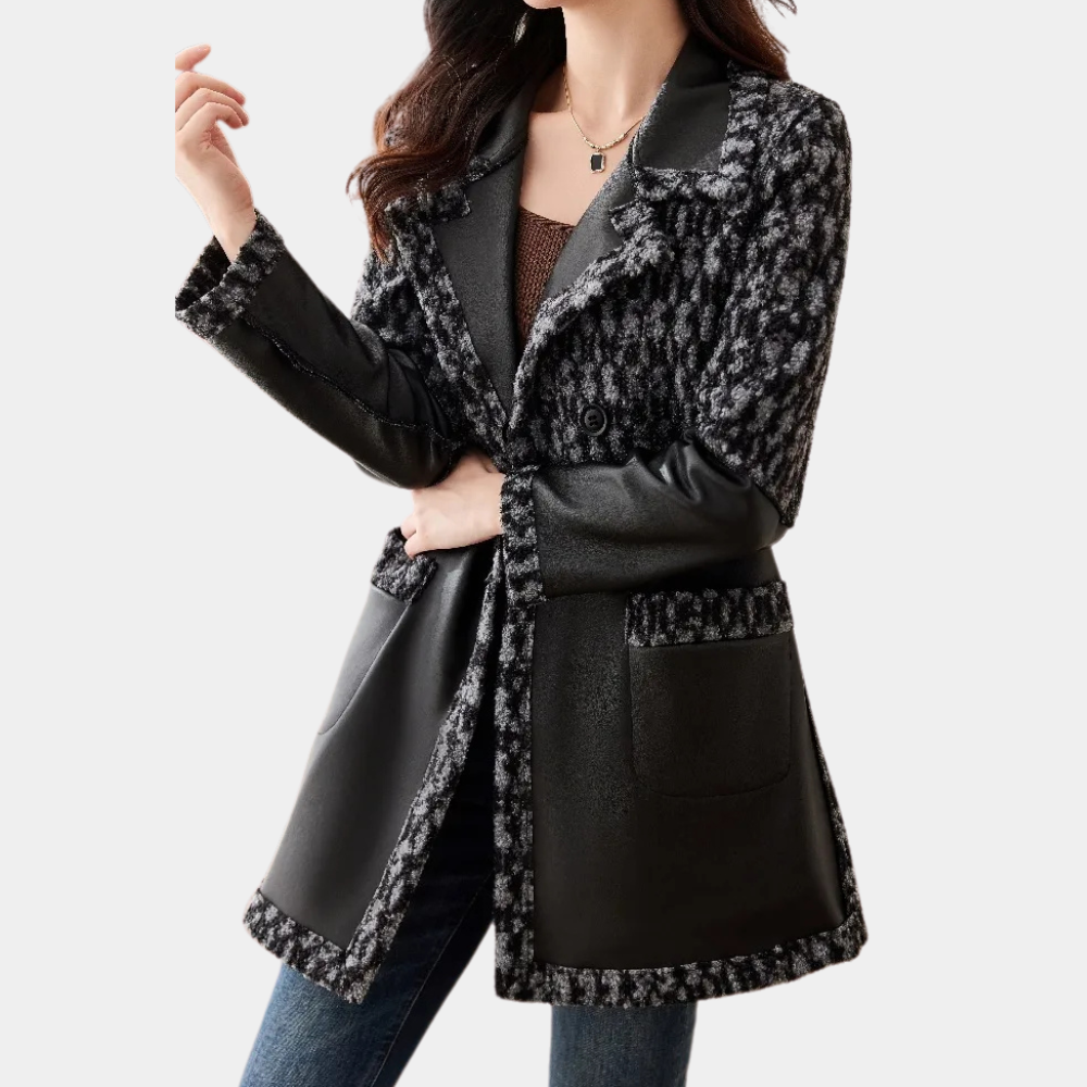 Schwarze Damenjacke Warm Luxus Leder Look