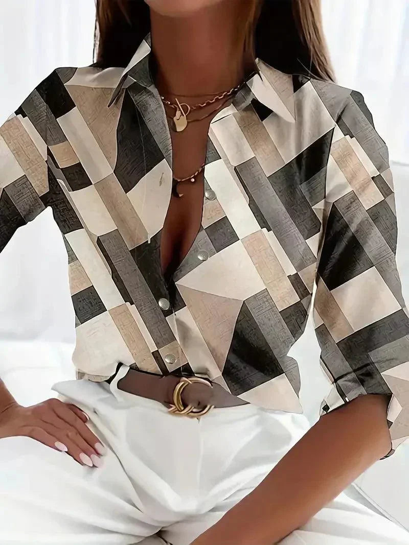 Damenbluse Modern mit Abstraktem Muster und Knöpfen