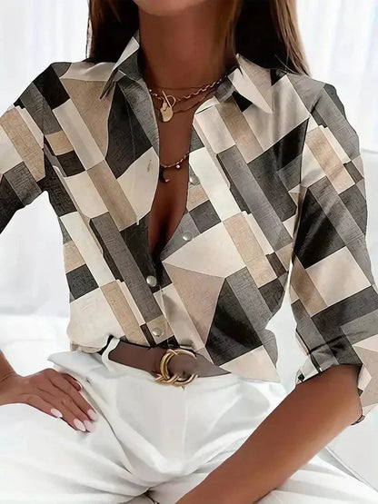 Damenbluse Modern mit Abstraktem Muster und Knöpfen