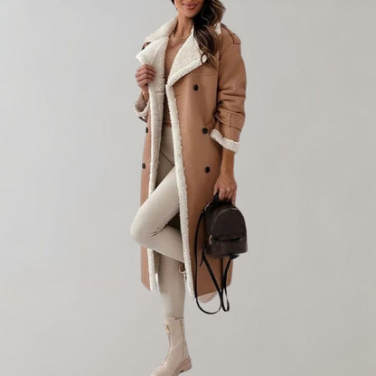 einreihiger Wintermantel aus weichem Leder