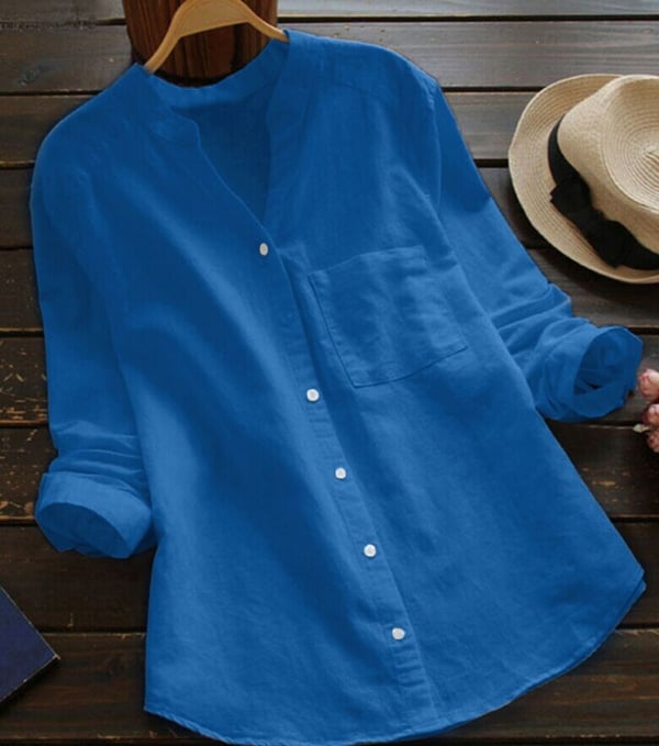 Damen Leinenhemd Langarm Elegante Sommerbluse