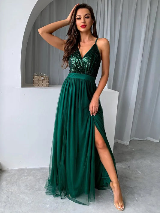 Margaux™ – Damen Abendkleid mit Verführerischem V-Ausschnitt und Luxuriösem Mesh-3