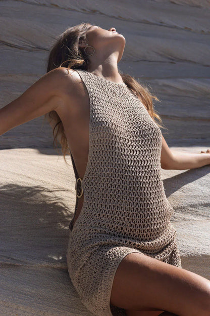 Strandkleid Beige Durchsichtig Luftig Sommerkleid