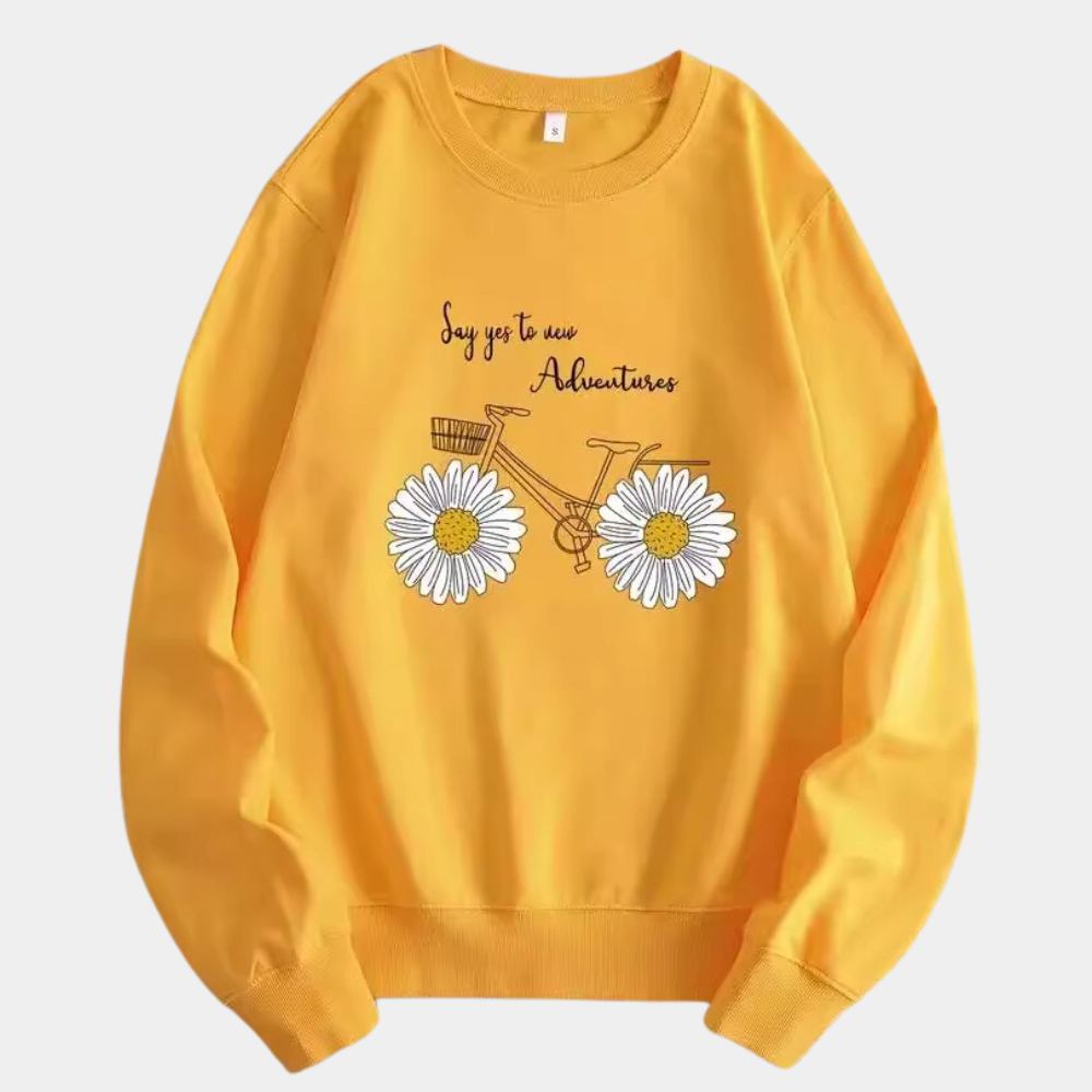 Damen Sweatshirt Gelb Blumenmuster Fleur - Elarova
