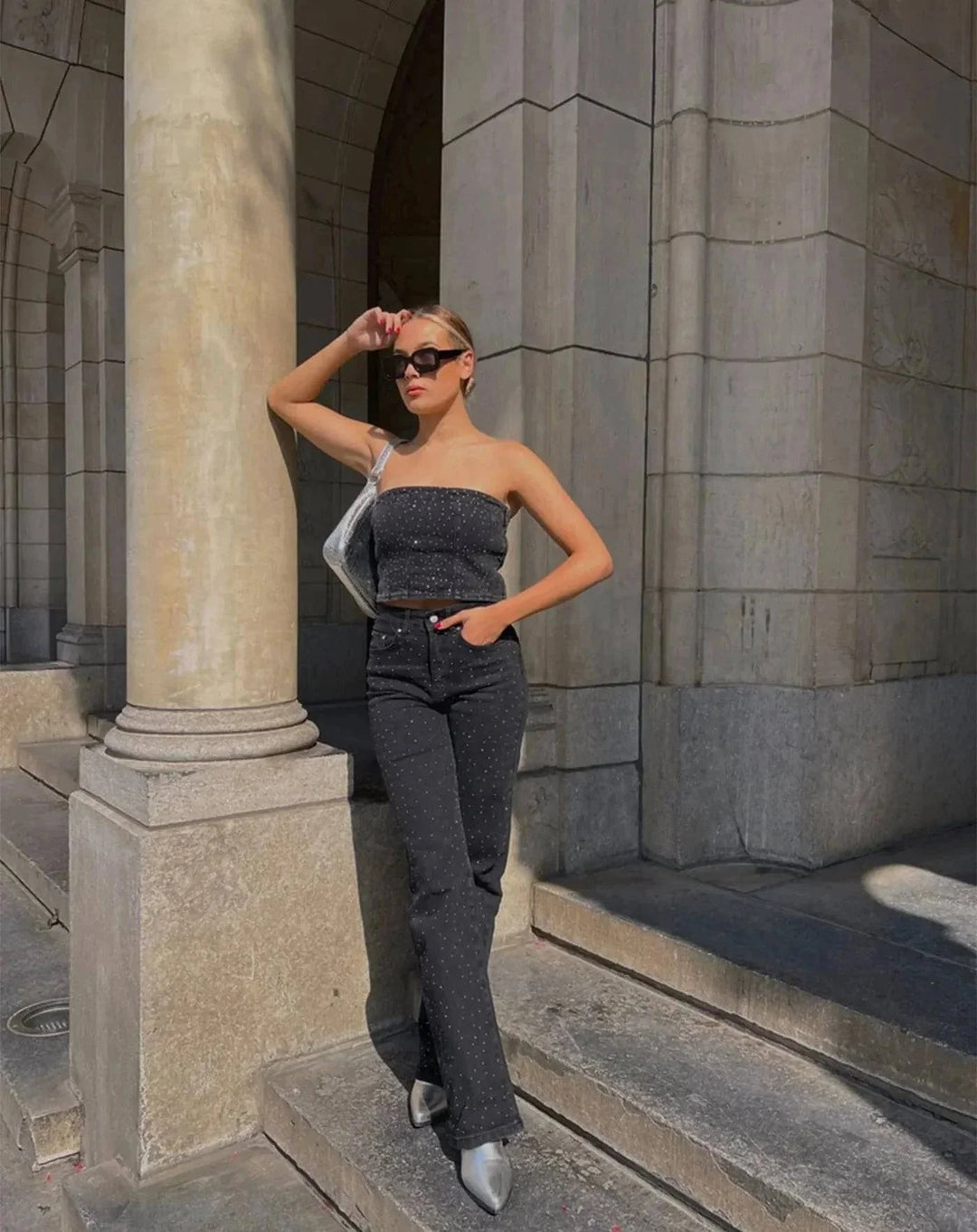 Glitzerjeans Damen Jade Größe Schmucksteine
