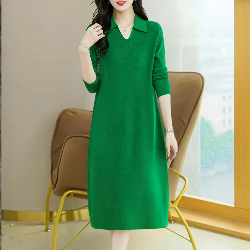 Strick Kleid Midi Lang Damen - Elarova