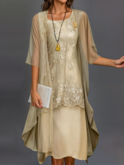 Frauenkleid Geblümt A-Linie mit Weste Elegant Damenkleid