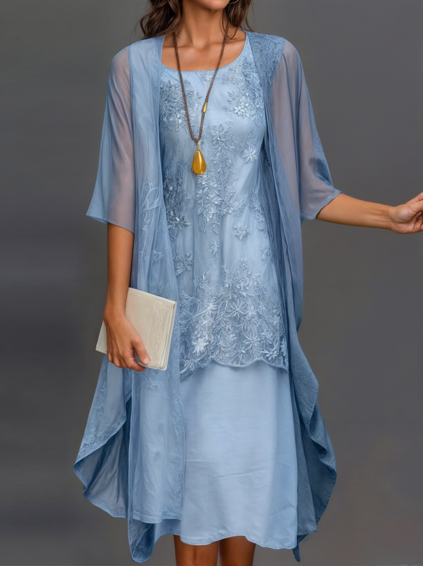Frauenkleid Geblümt A-Linie mit Weste Elegant Damenkleid