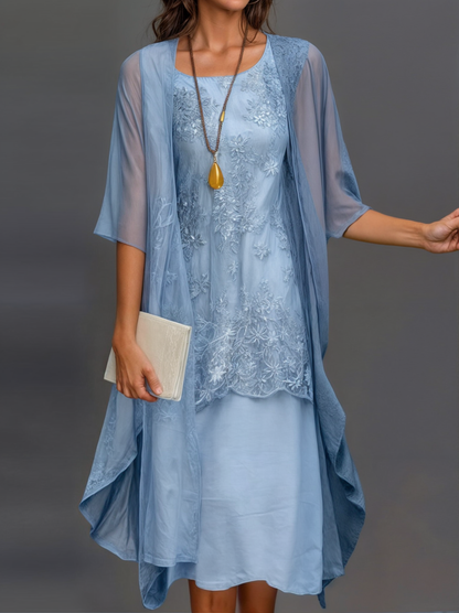 Frauenkleid Geblümt A-Linie mit Weste Elegant Damenkleid