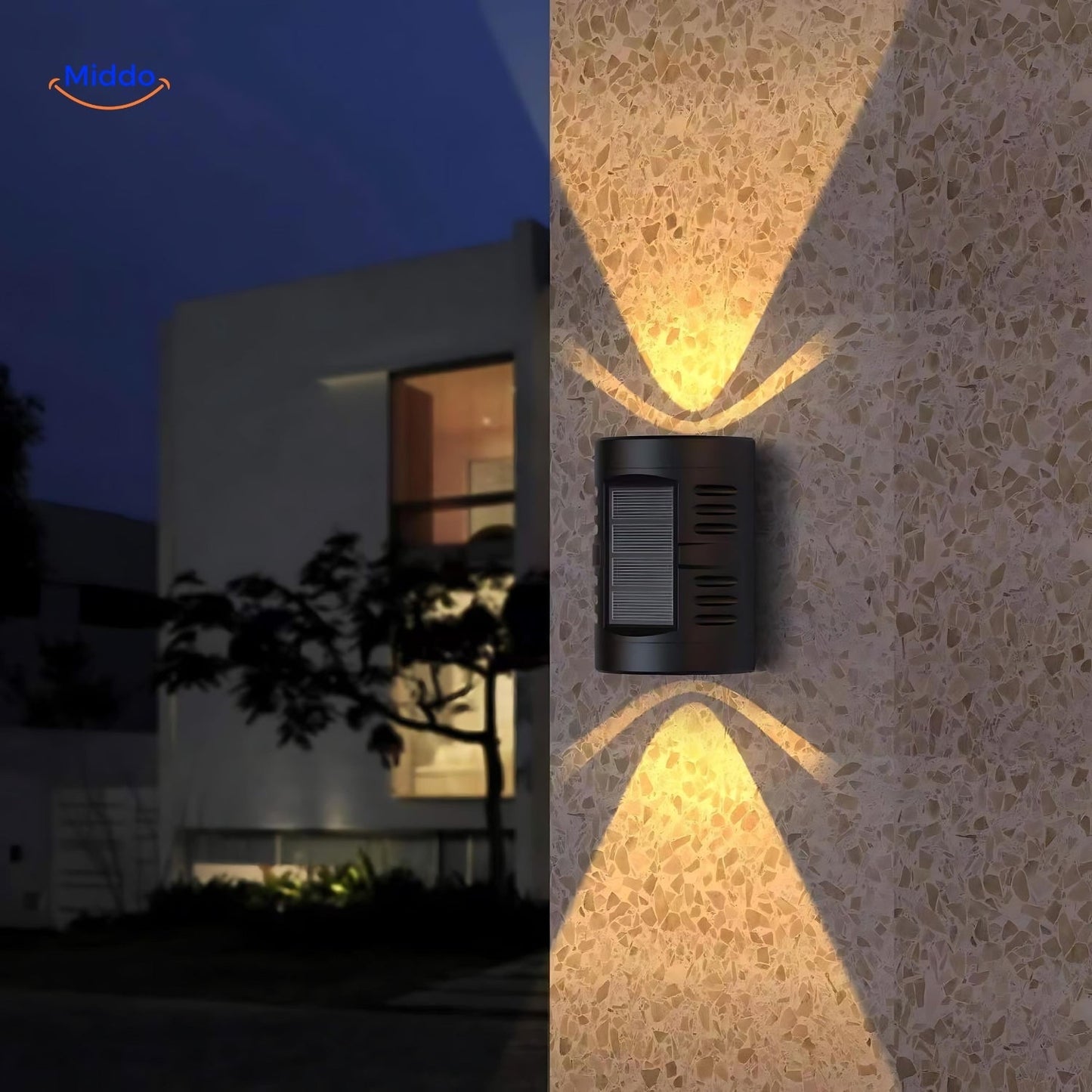 Solar Wandlampe LED Wasserdicht Doppelkopf Außenleuchte