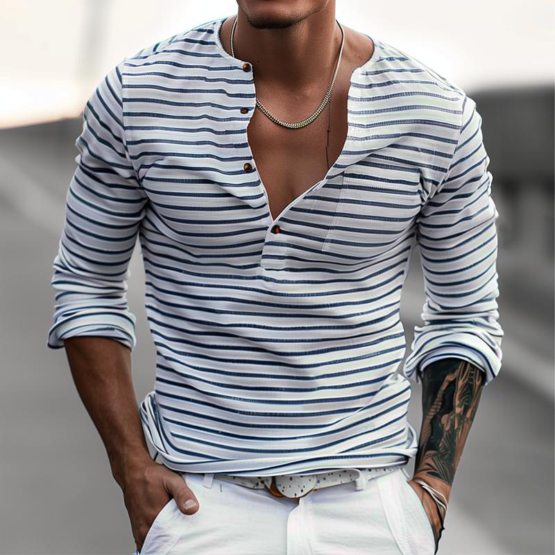 Herren Henley-Shirt Langarm Streifen