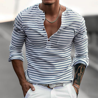 Herren Henley-Shirt Langarm Streifen