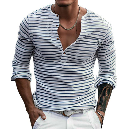 Herren Henley-Shirt Langarm Streifen - Elarova