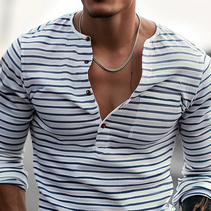 Herren Henley-Shirt Langarm Streifen