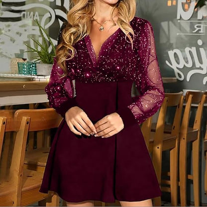Variant image for Glamourchic™ – Damen Abendkleid Lang mit Glitzerärmeln und V-Ausschnitt-7