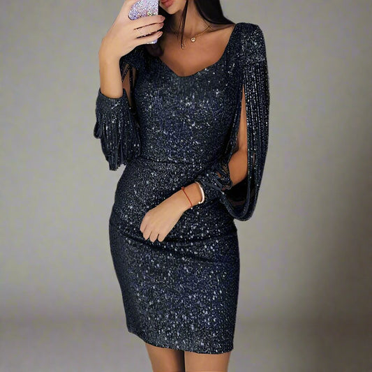 Extrol™ – Damen Langes Abendkleid mit Eleganten Pailletten und V-Ausschnitt-3