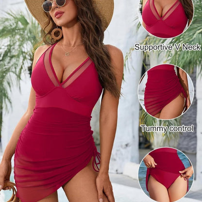 Figurformendes Badeanzugkleid Mit Wickeloptik