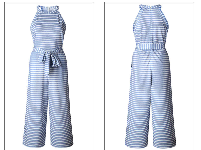 Damen Jumpsuit Taillengürtel Streifen Elegant