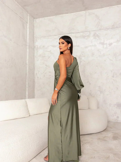 Elegantes Ein-Schulter Abendkleid Schwarz