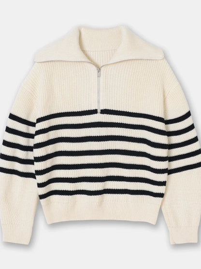 weite Turtleneck Damenpullover mit gestreiftem Revers